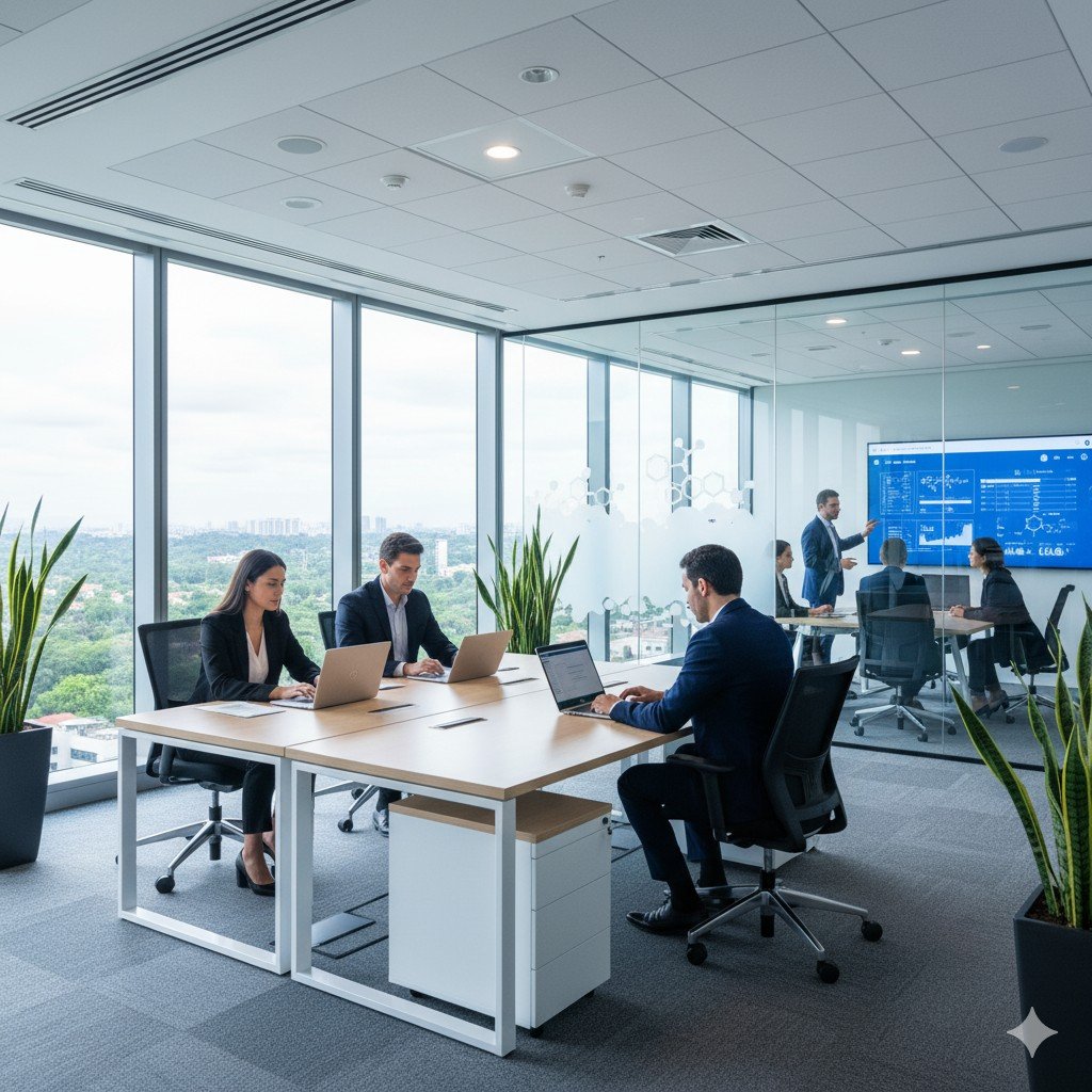 A logistics and supply chain planning meeting in a modern office